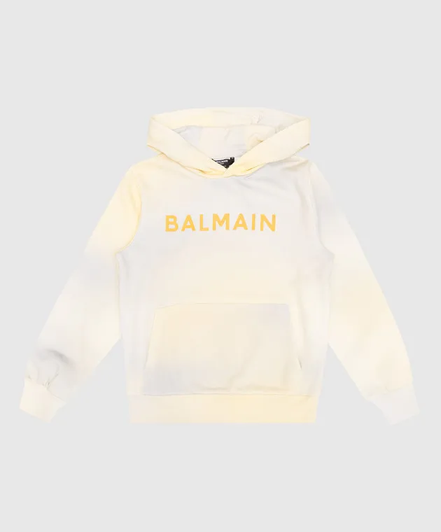 Balmain Felpa gialla con cappuccio da bambino con logo BS4Q50Z0081410