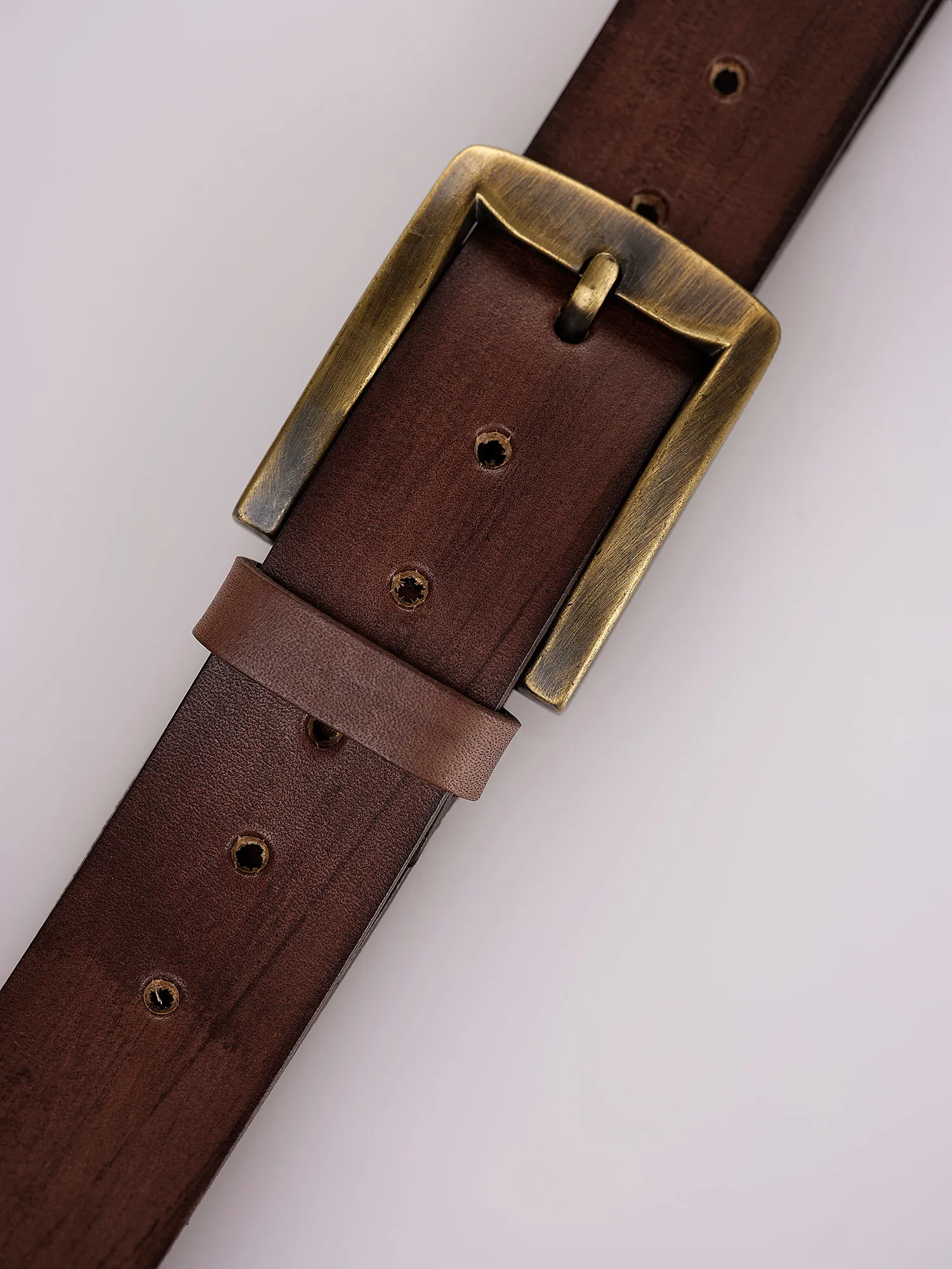 Casual Belt in Genuine Brown Leather with Metal Buckle