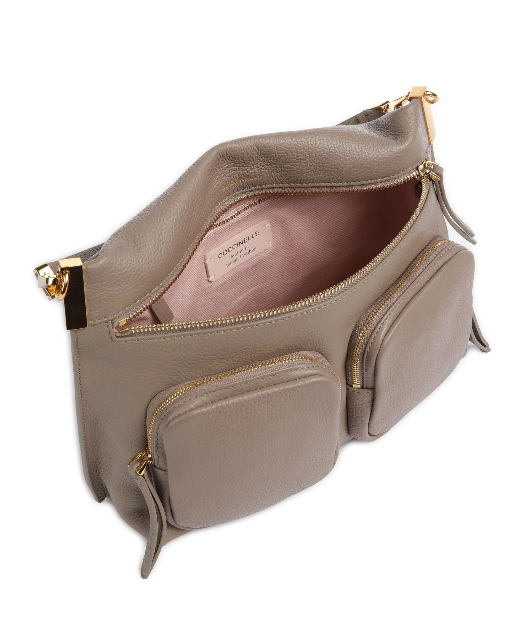  Coccinelle Hyle Borsa hobo pelle di vacchetta grana taupe  