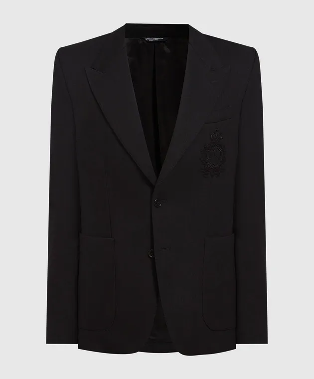 Dolce&Gabbana Blazer nero con toppa araldica G2RA6ZGF154