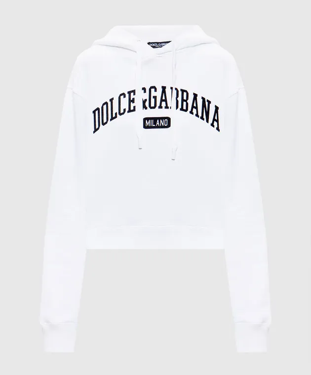 Dolce&Gabbana Felpa bianca con cappuccio con logo a contrasto F9O00TGDCNU