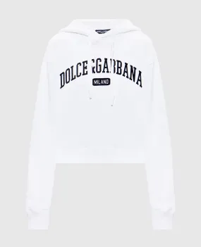 Dolce&Gabbana Felpa bianca con cappuccio con logo a contrasto F9O00TGDCNU