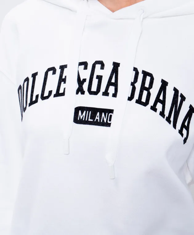 Dolce&Gabbana Felpa bianca con cappuccio con logo a contrasto F9O00TGDCNU