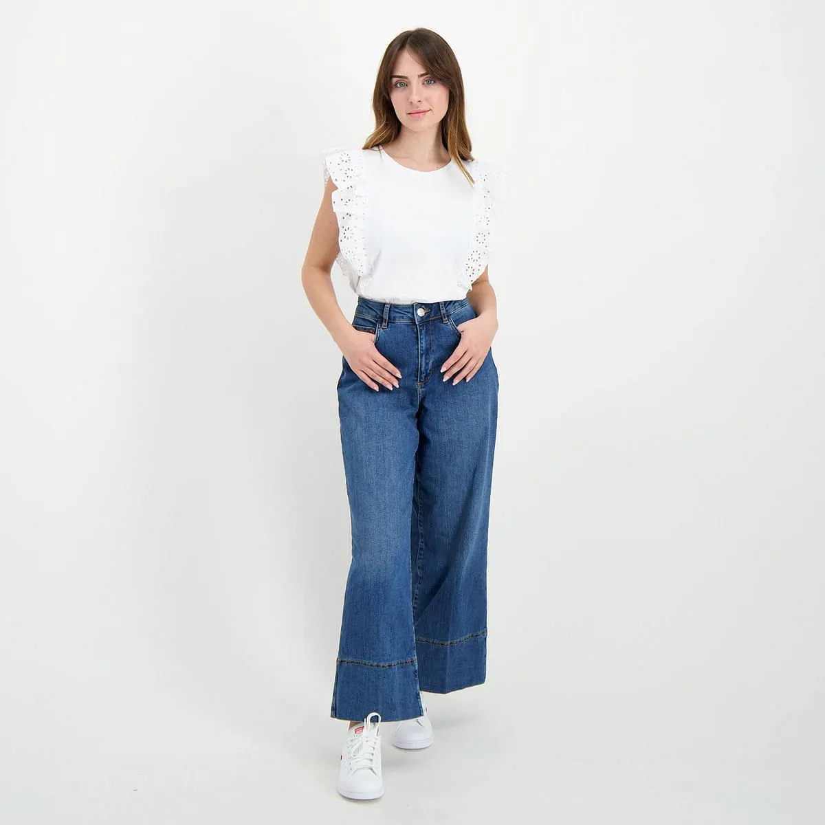      EMME MARELLA JEANS GAMBA LARGA CON ORLO ALTO KENTIA DONNA  