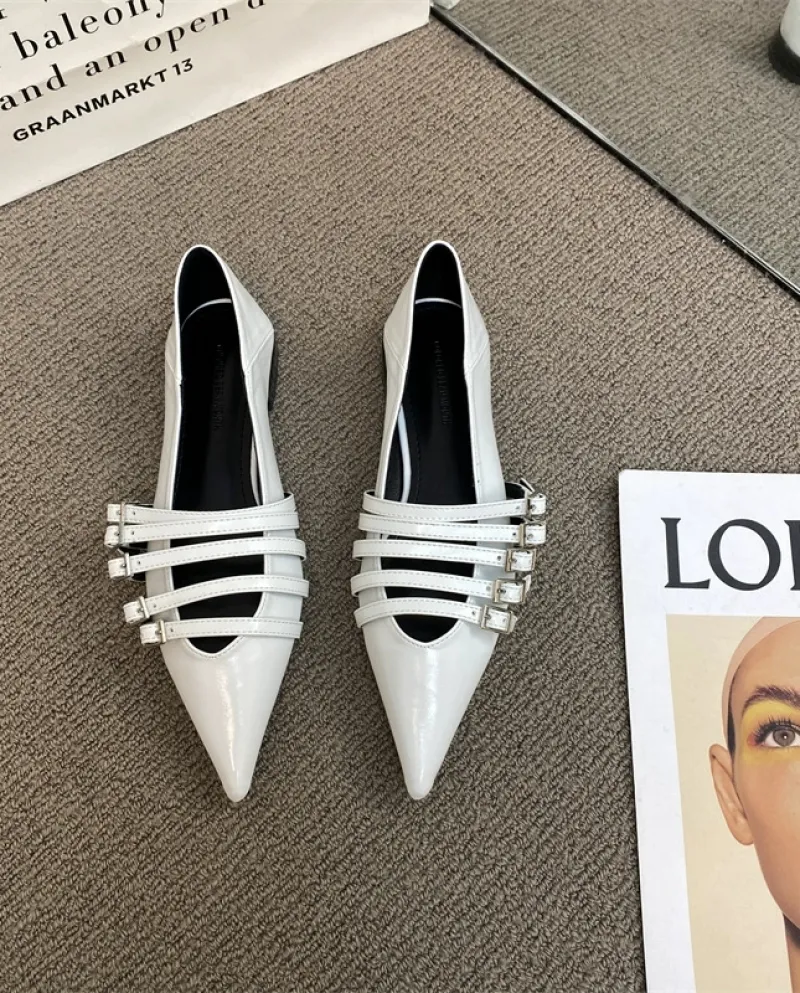 Fashionable Point-toe Shoes, Retro Niche Belt Buckle Stiletto Shoes, Women's Fashionable And Versatile Cat-heel Low-heel