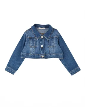 Giubbino cropped in denim di cotone stretch a lavaggio medio stone washed 3-7 anni