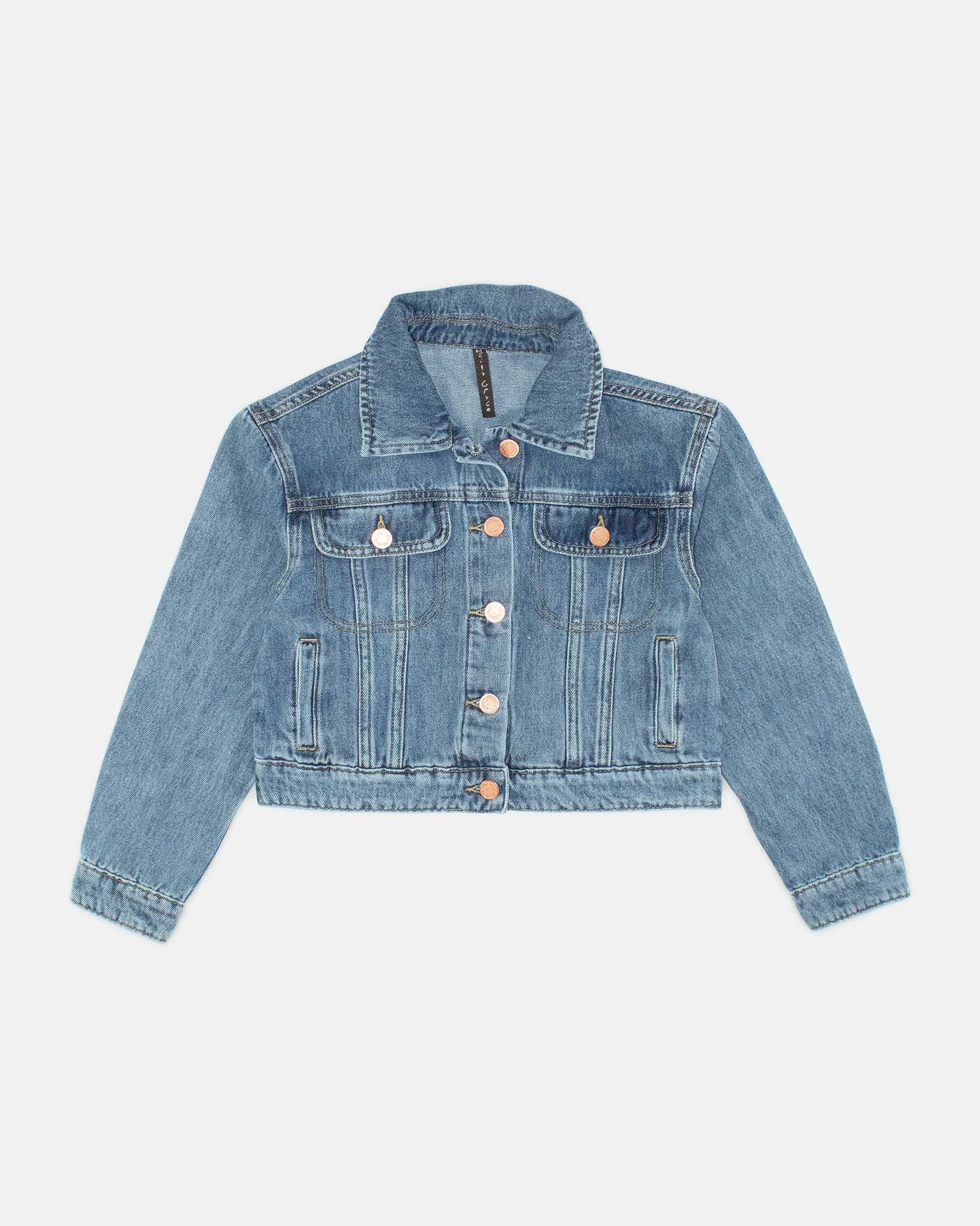 Giubbino in denim di cotone a lavaggio medio stone washed 10-16 anni