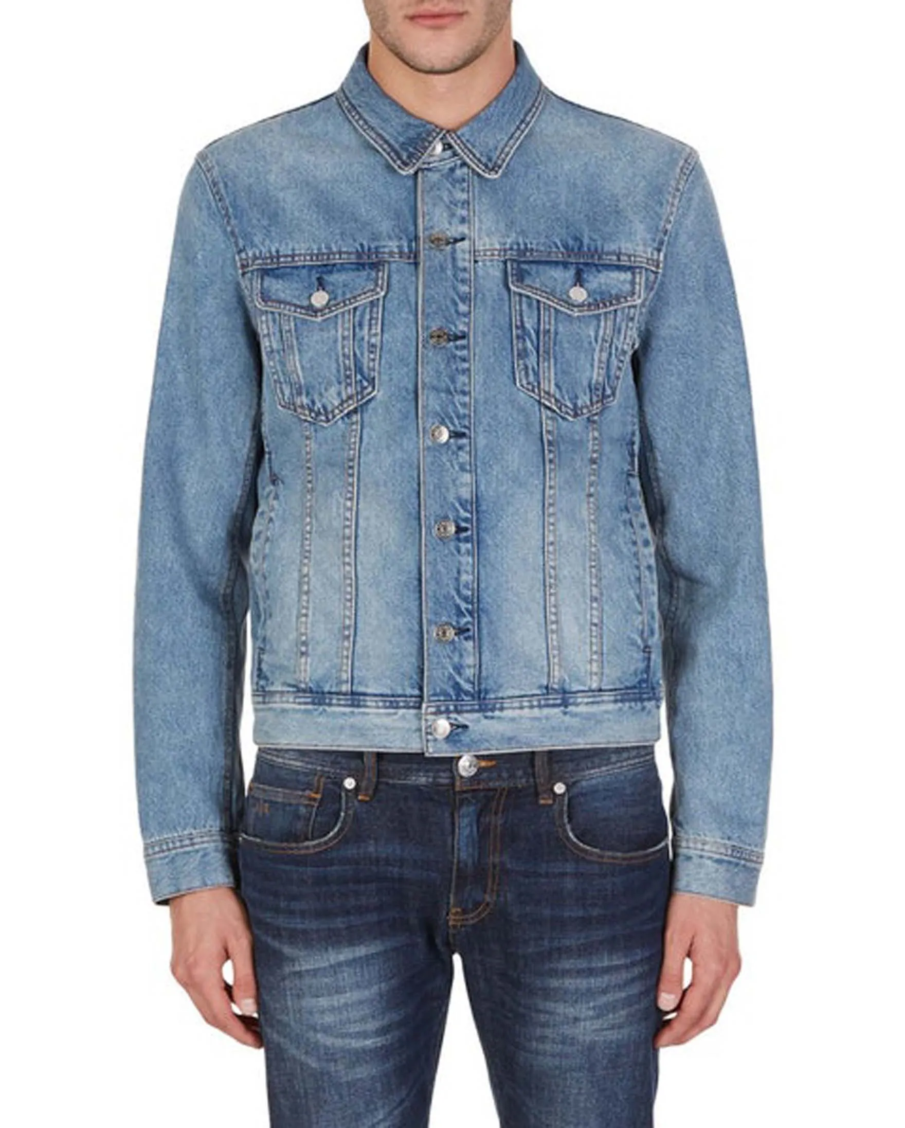 Giubbino regular-fit in denim di puro cotone lavaggio chiaro