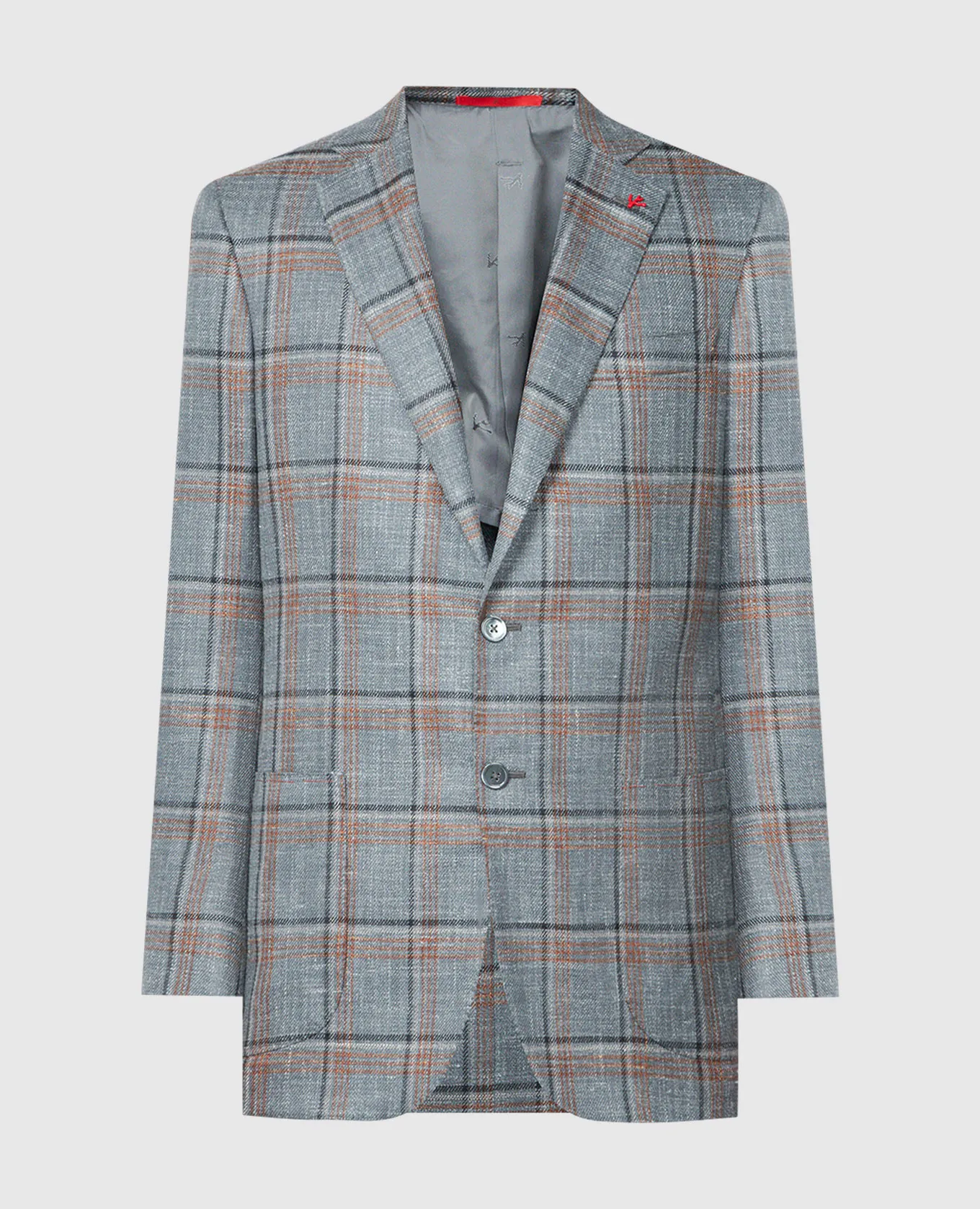 ISAIA Blazer grigio in lana, seta e lino a quadri 521GSI97594