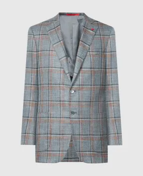 ISAIA Blazer grigio in lana, seta e lino a quadri 521GSI97594