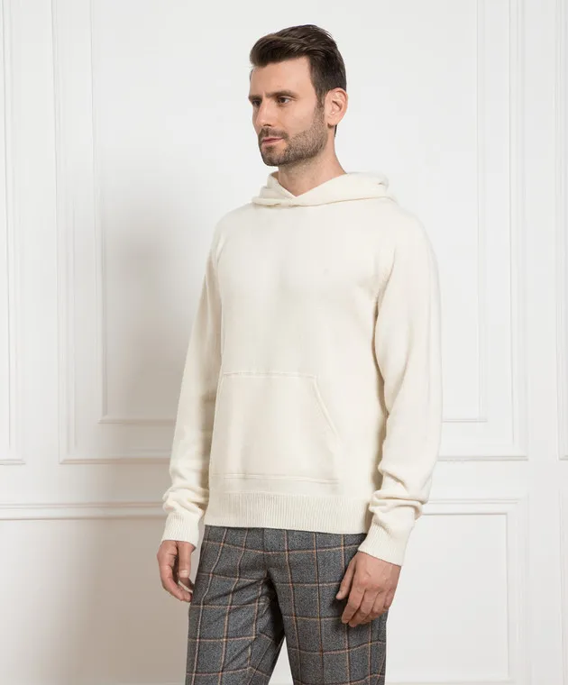 ISAIA Felpa con cappuccio in cashmere bianco MG8181YP010