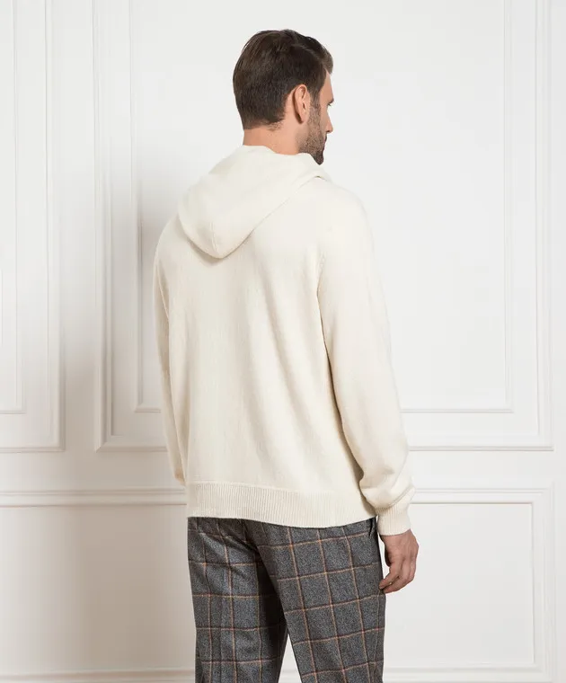 ISAIA Felpa con cappuccio in cashmere bianco MG8181YP010