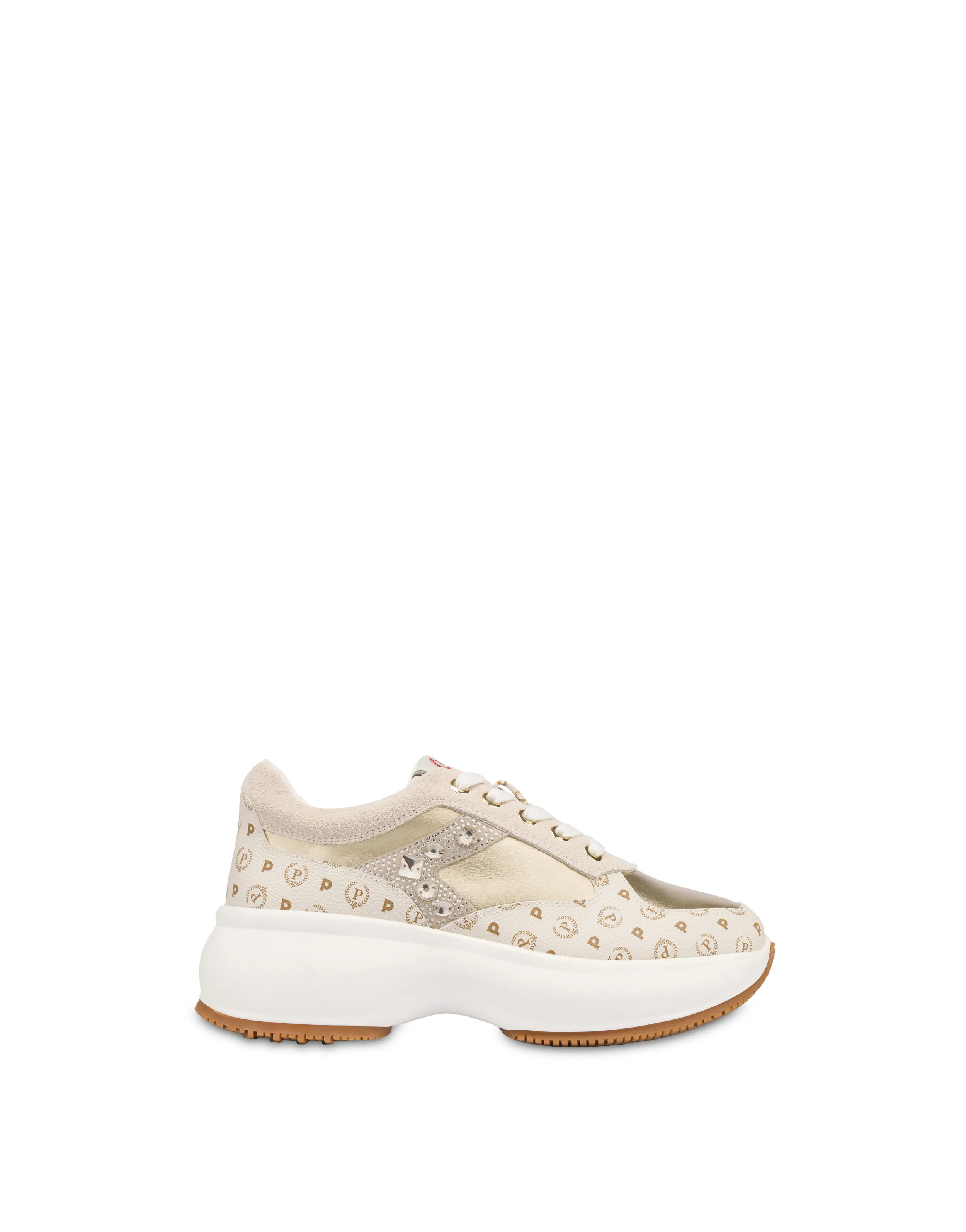     Linea Heritage Sneakers Con Pietre E Strass Forever Avorio/platino