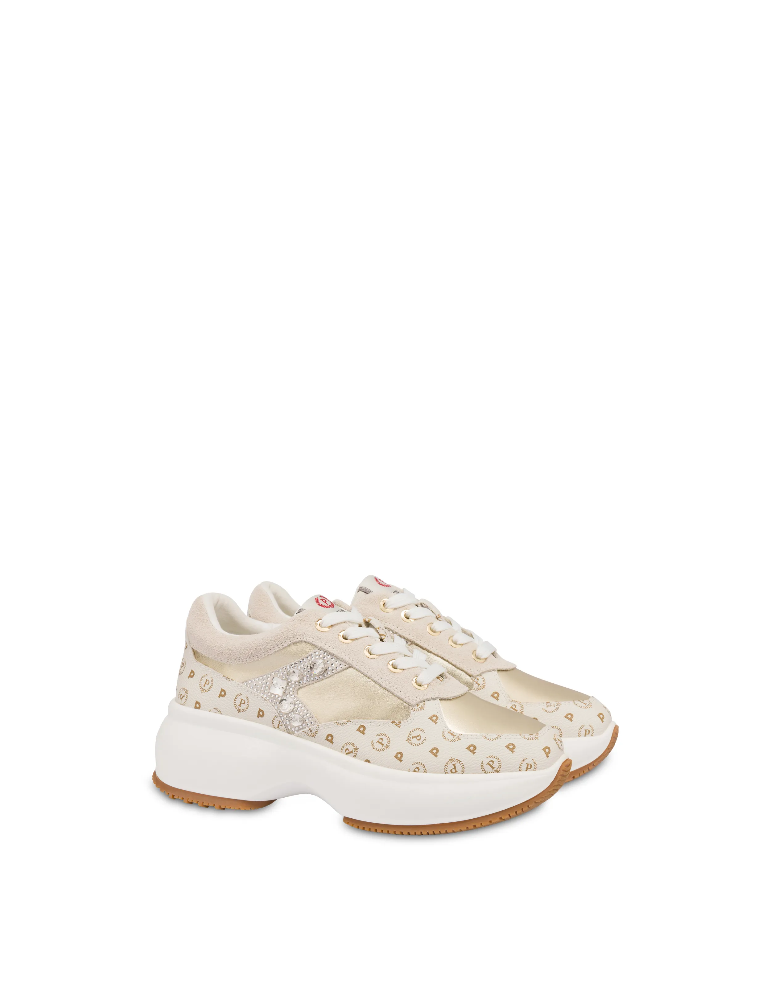     Linea Heritage Sneakers Con Pietre E Strass Forever Avorio/platino