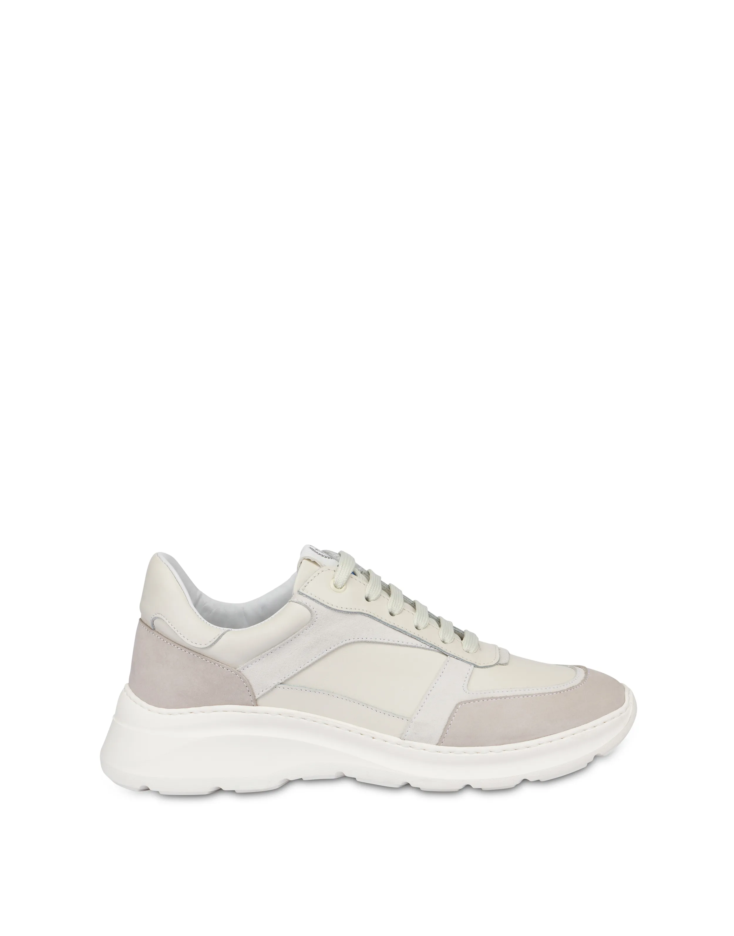     Linea Pollini Sneakers In Vitello, Nabuk E Crosta Roomy Avorio/perla/bianco/bianco/avorio