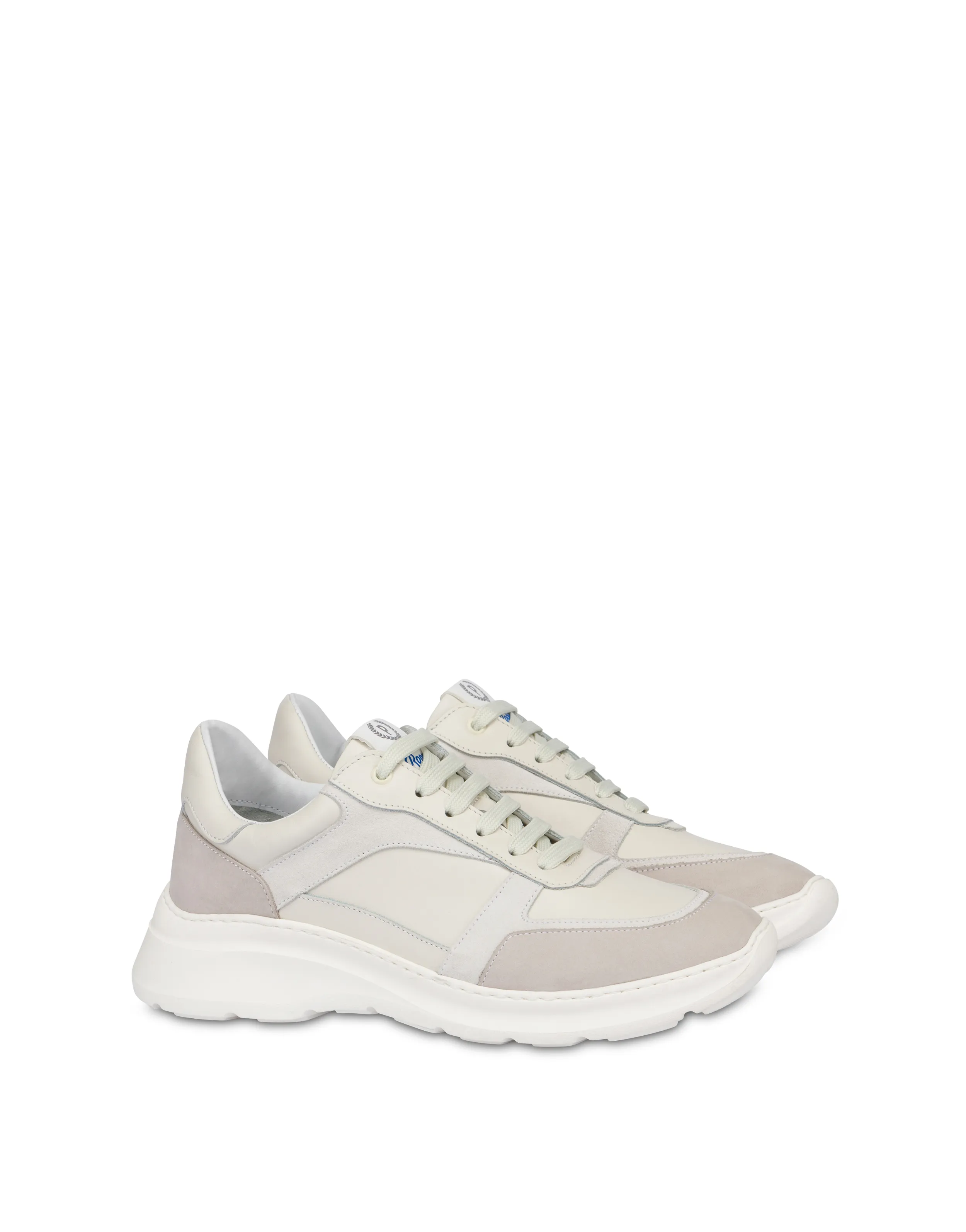     Linea Pollini Sneakers In Vitello, Nabuk E Crosta Roomy Avorio/perla/bianco/bianco/avorio