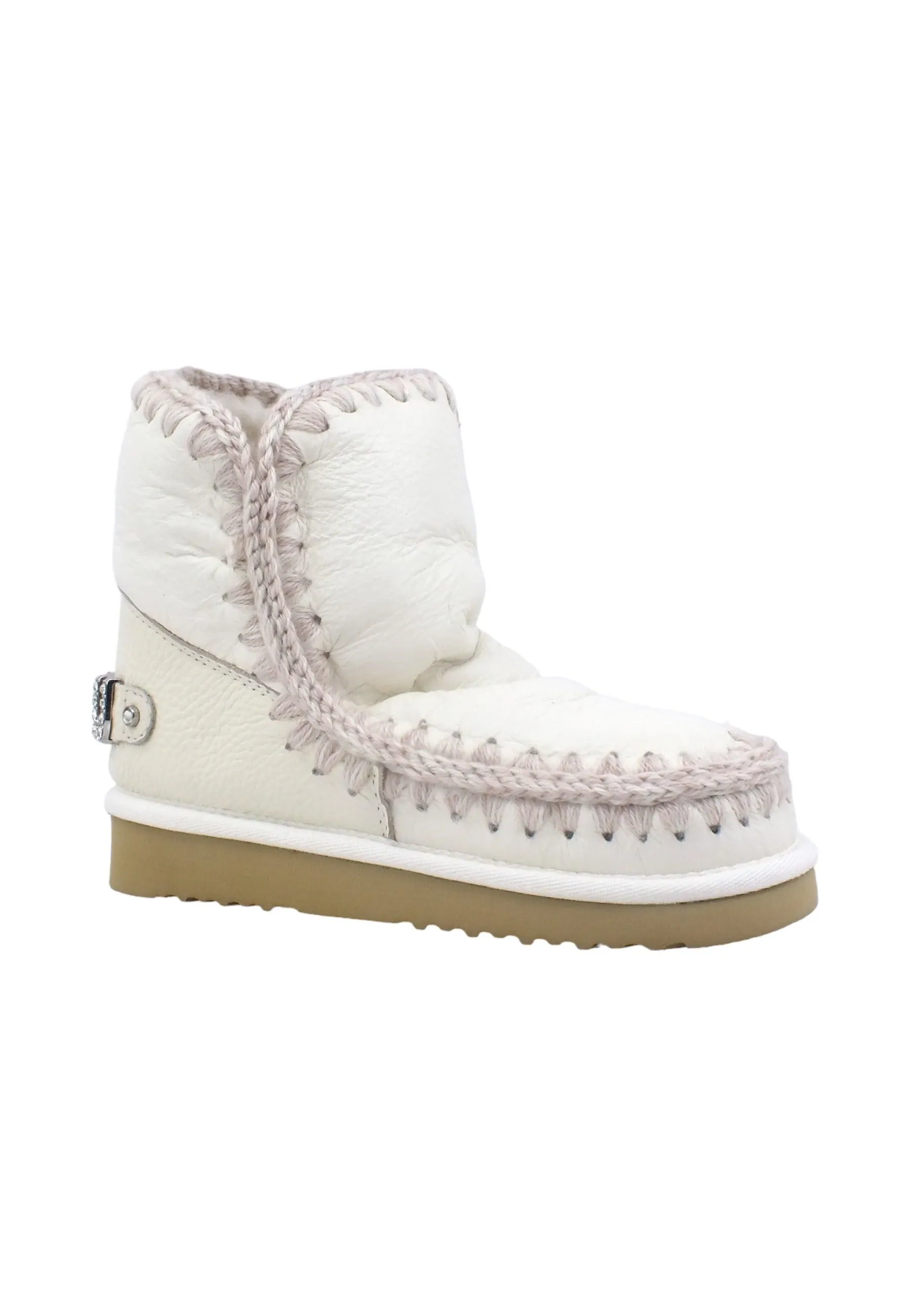 MOU Eskimo 18 Rhinestone Logo Stivaletto Pelo Donna Waxi White MU.FW101036C