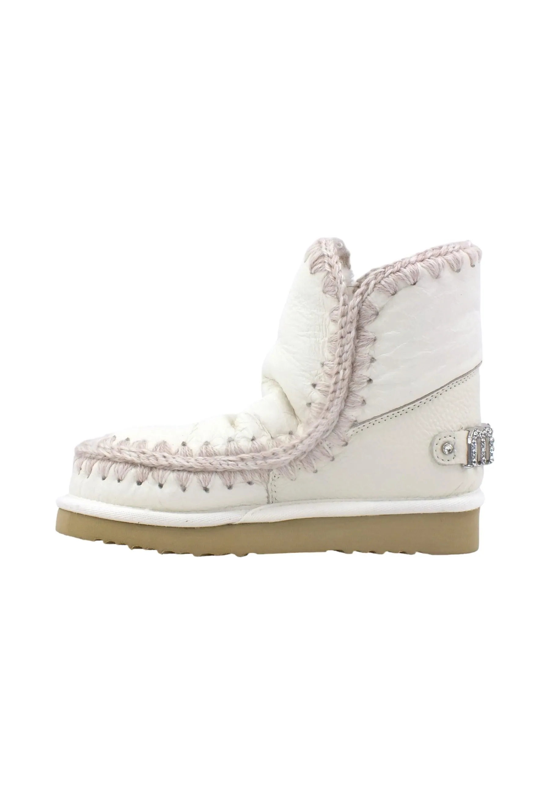 MOU Eskimo 18 Rhinestone Logo Stivaletto Pelo Donna Waxi White MU.FW101036C