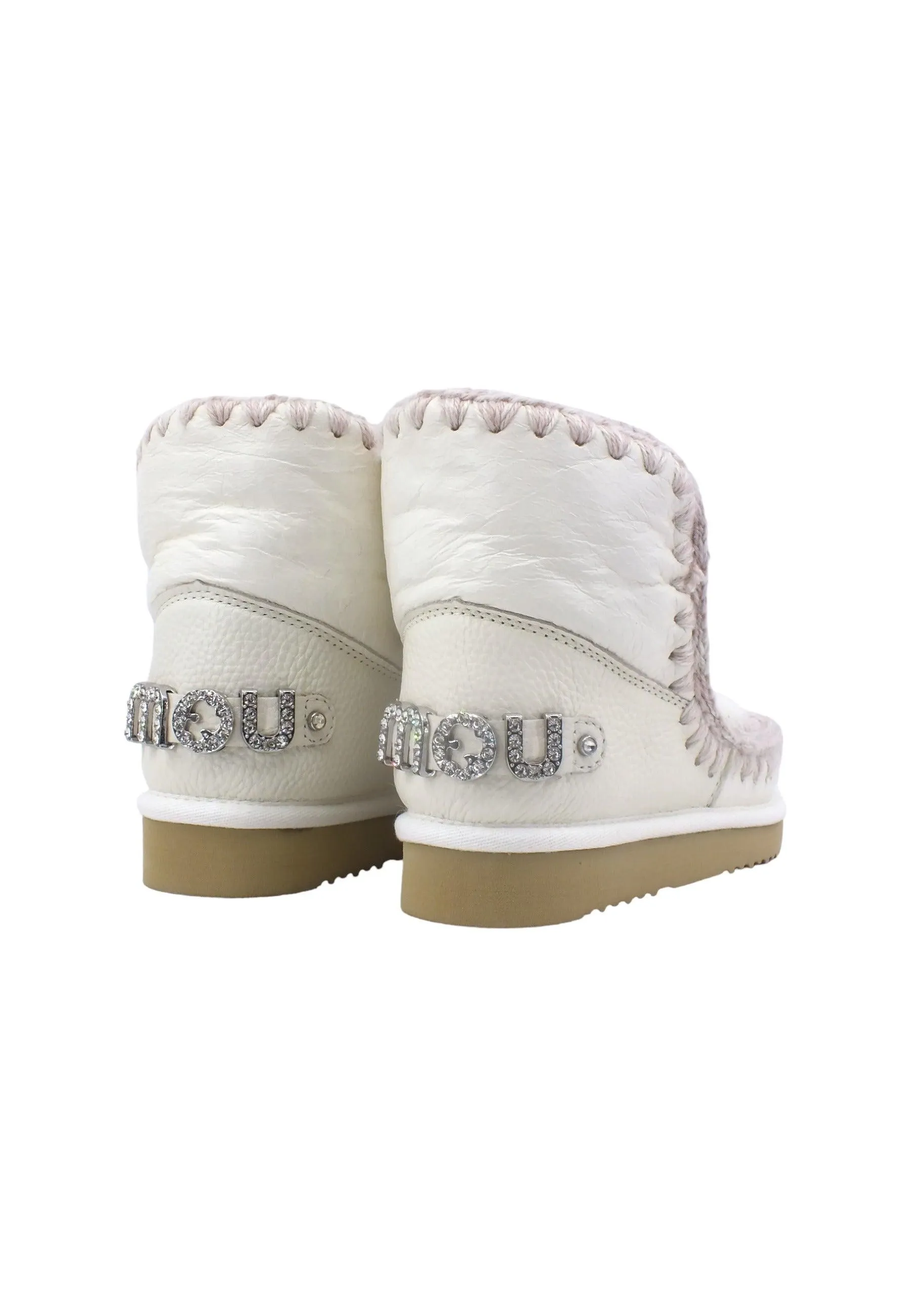 MOU Eskimo 18 Rhinestone Logo Stivaletto Pelo Donna Waxi White MU.FW101036C