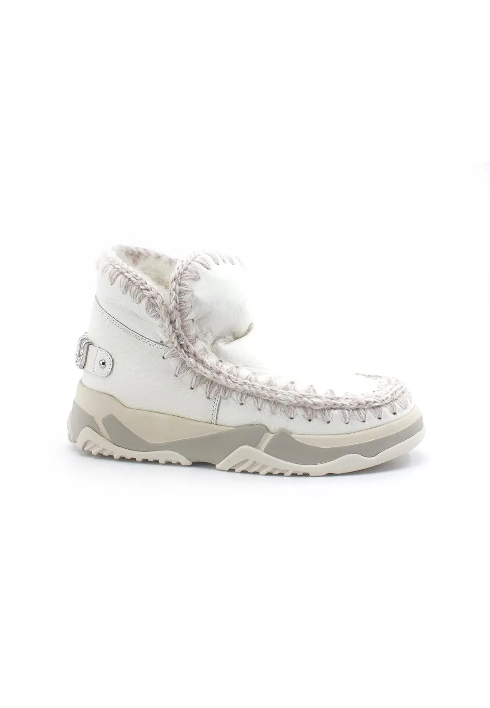 MOU Eskimo Trainer Rhinestone Stivaletto Pelo Waxi White