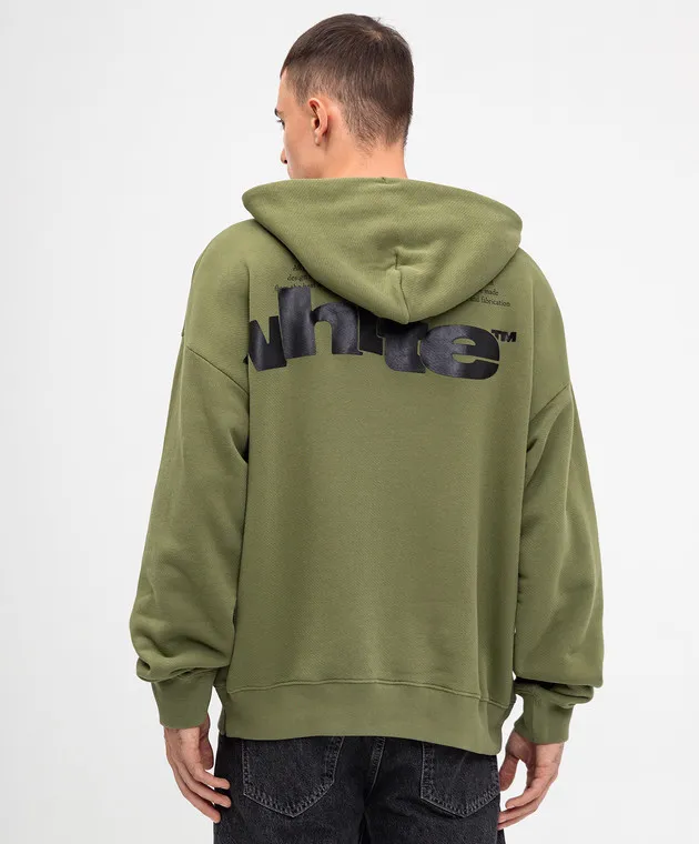 Off-White Felpa verde con cappuccio con logo testurizzato OMBB085F24FLE00L