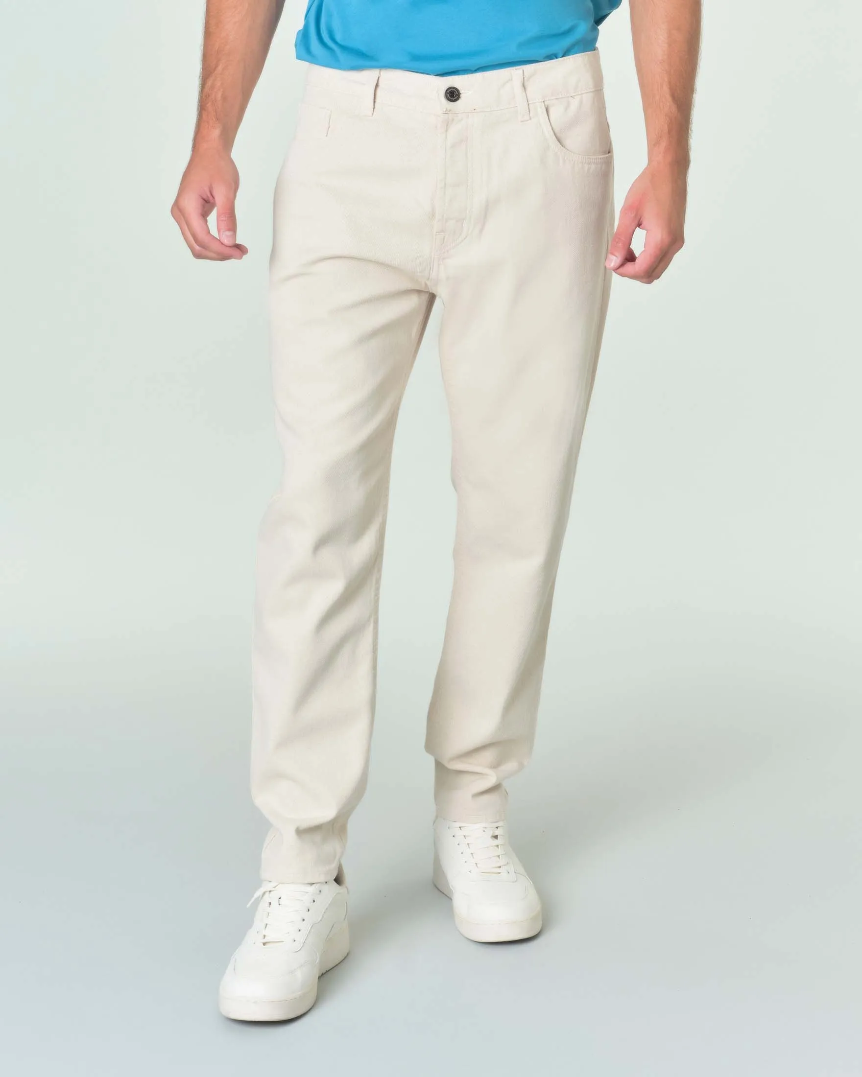 Pantalone cinque tasche cropped bianco in bull di cotone