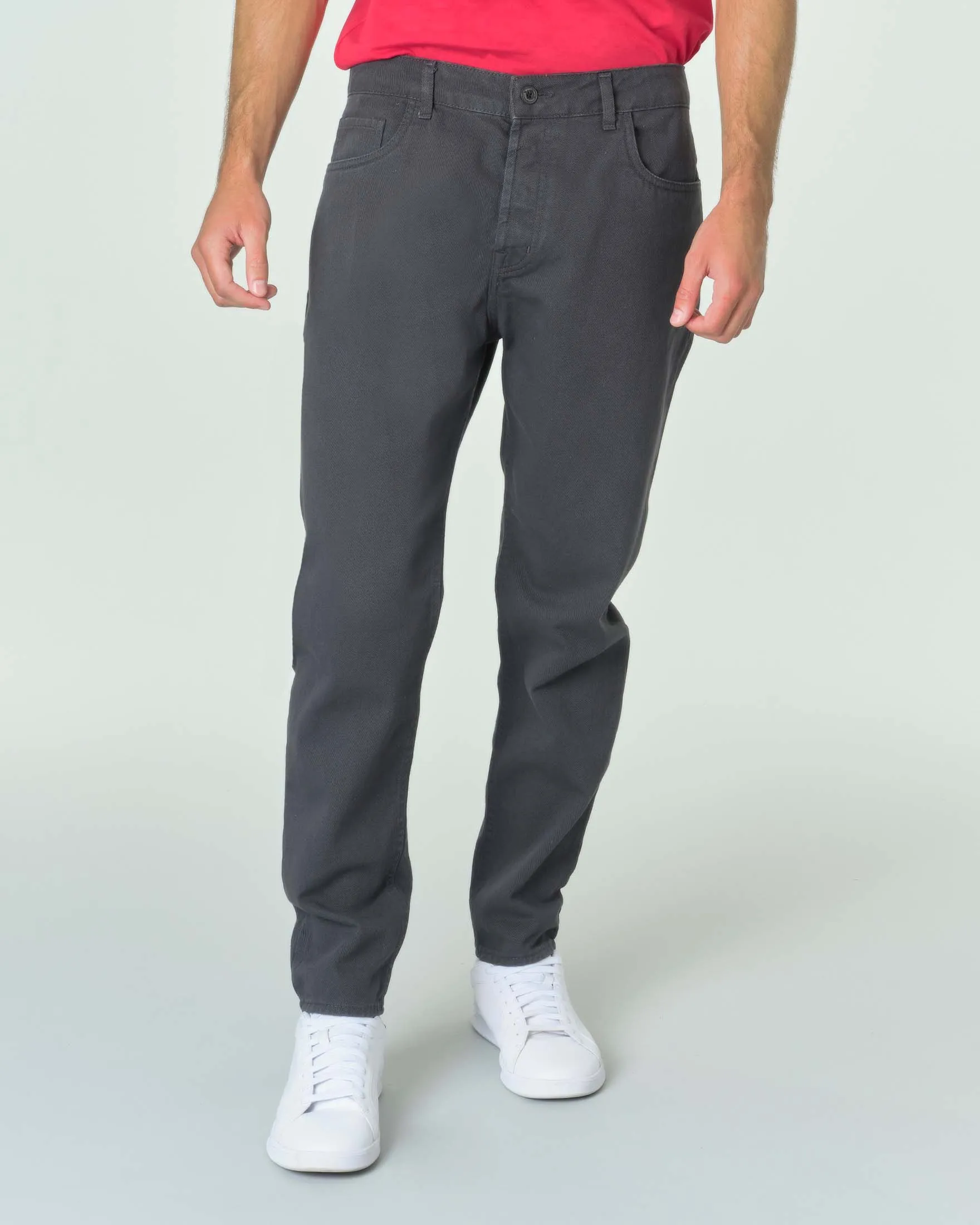 Pantalone cinque tasche cropped grigio antracite in bull di cotone