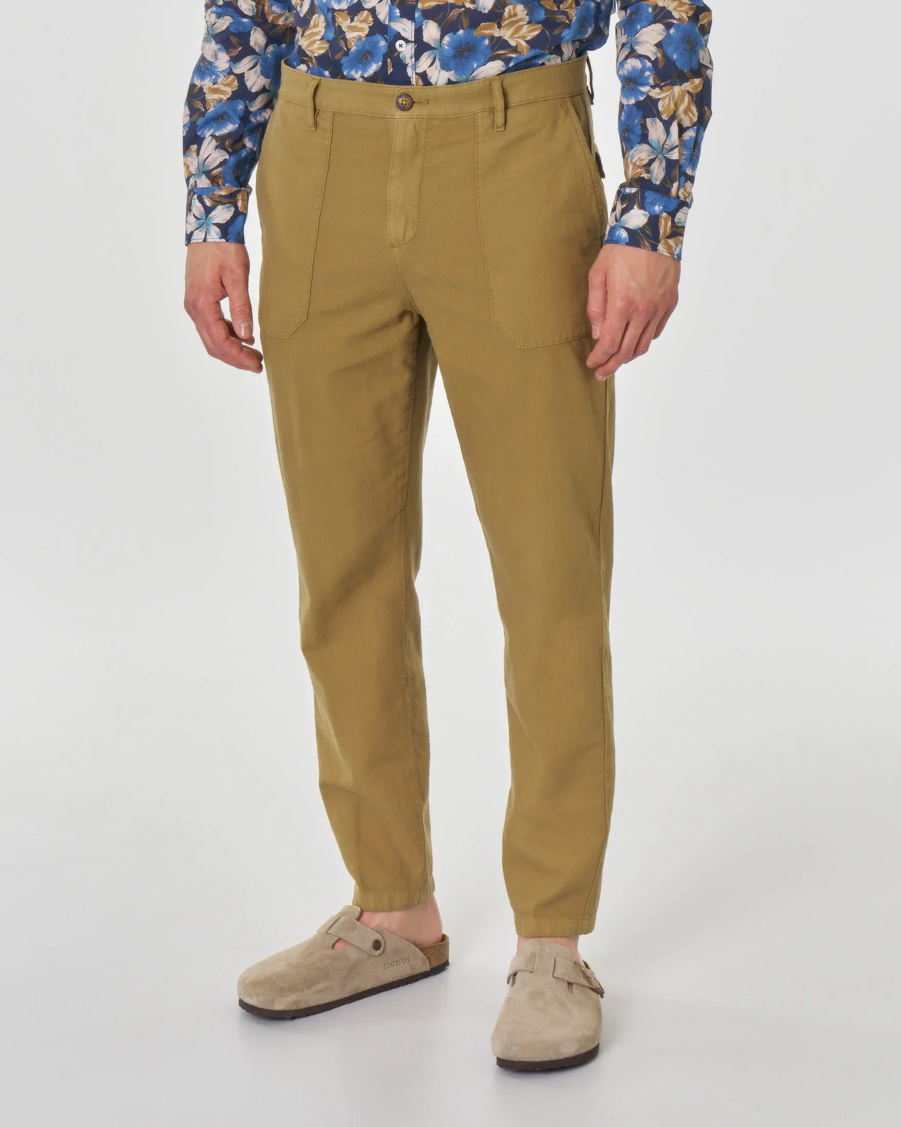 Pantalone fatigue color caramello in twill di cotone