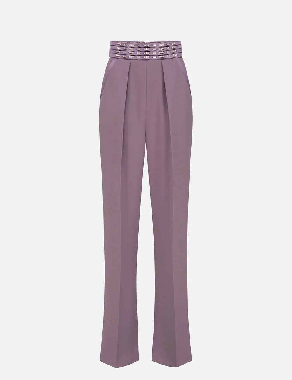 Pantalone in crêpe con fascione ricamato Candy Violet