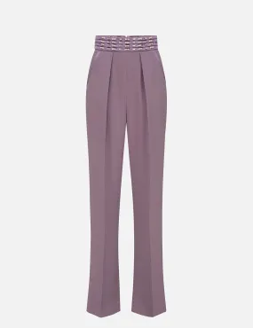 Pantalone in crêpe con fascione ricamato Candy Violet