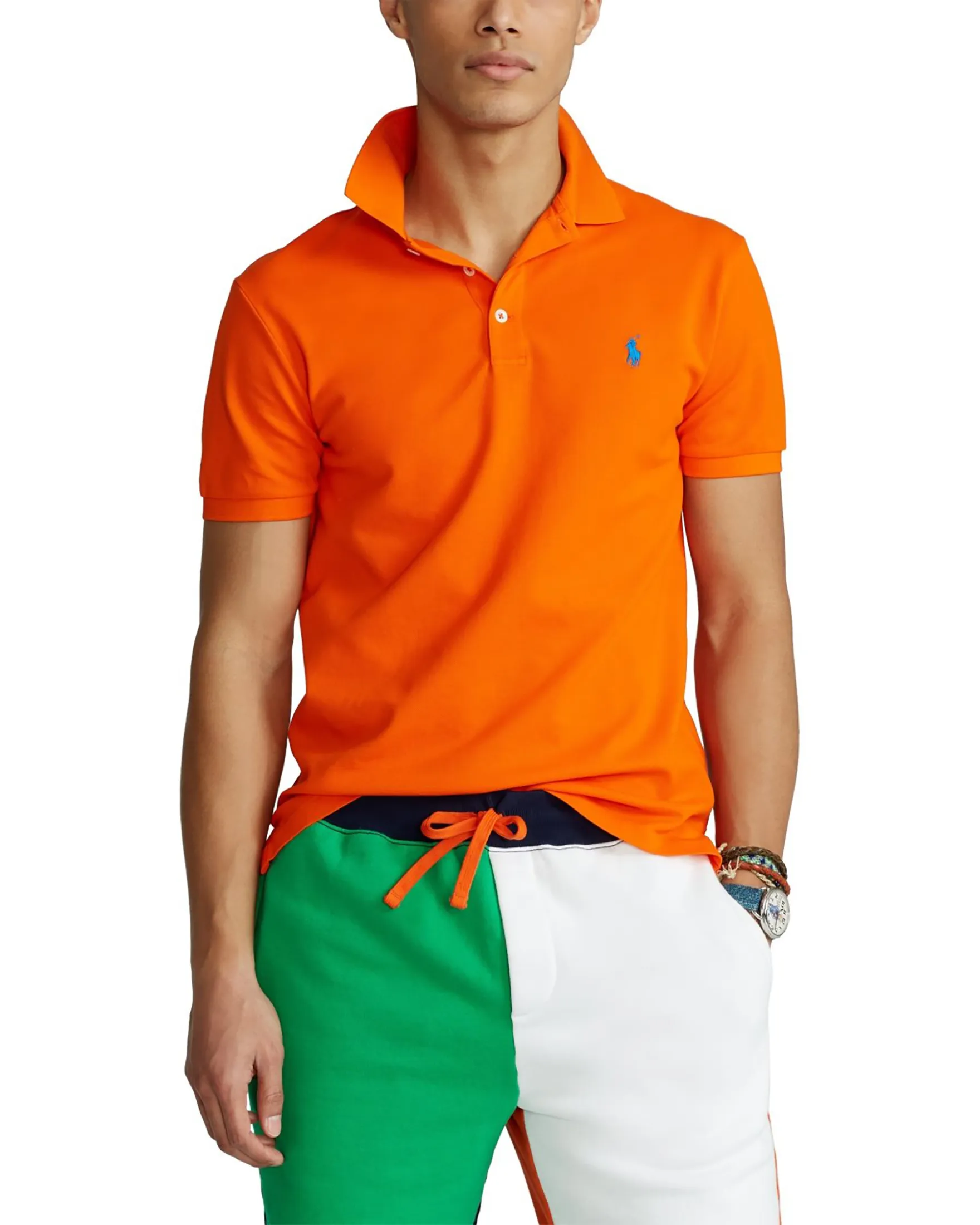 Polo arancione mezza manica in piquè slim-fit