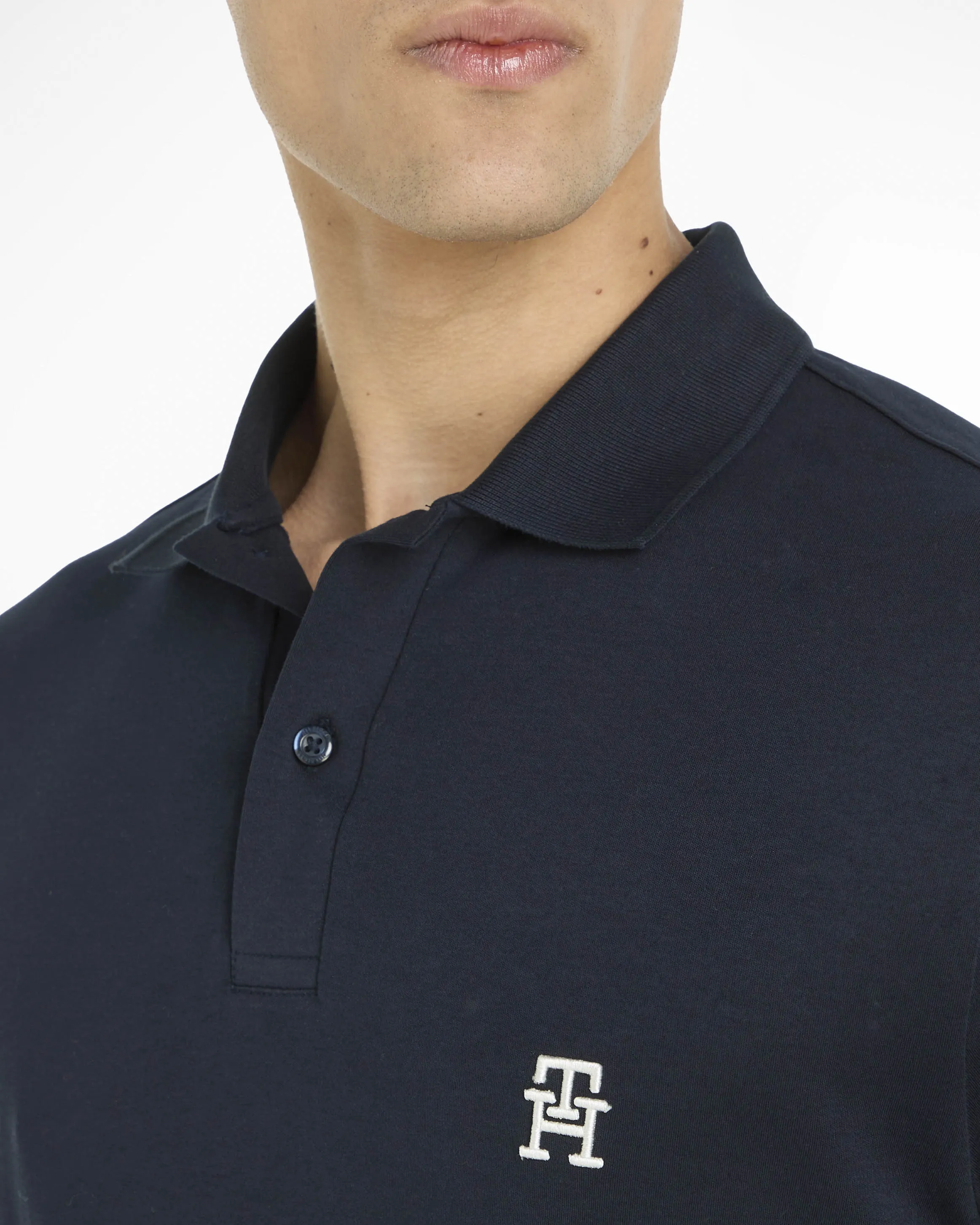 Polo blu in micro piquè di cotone con logo TH