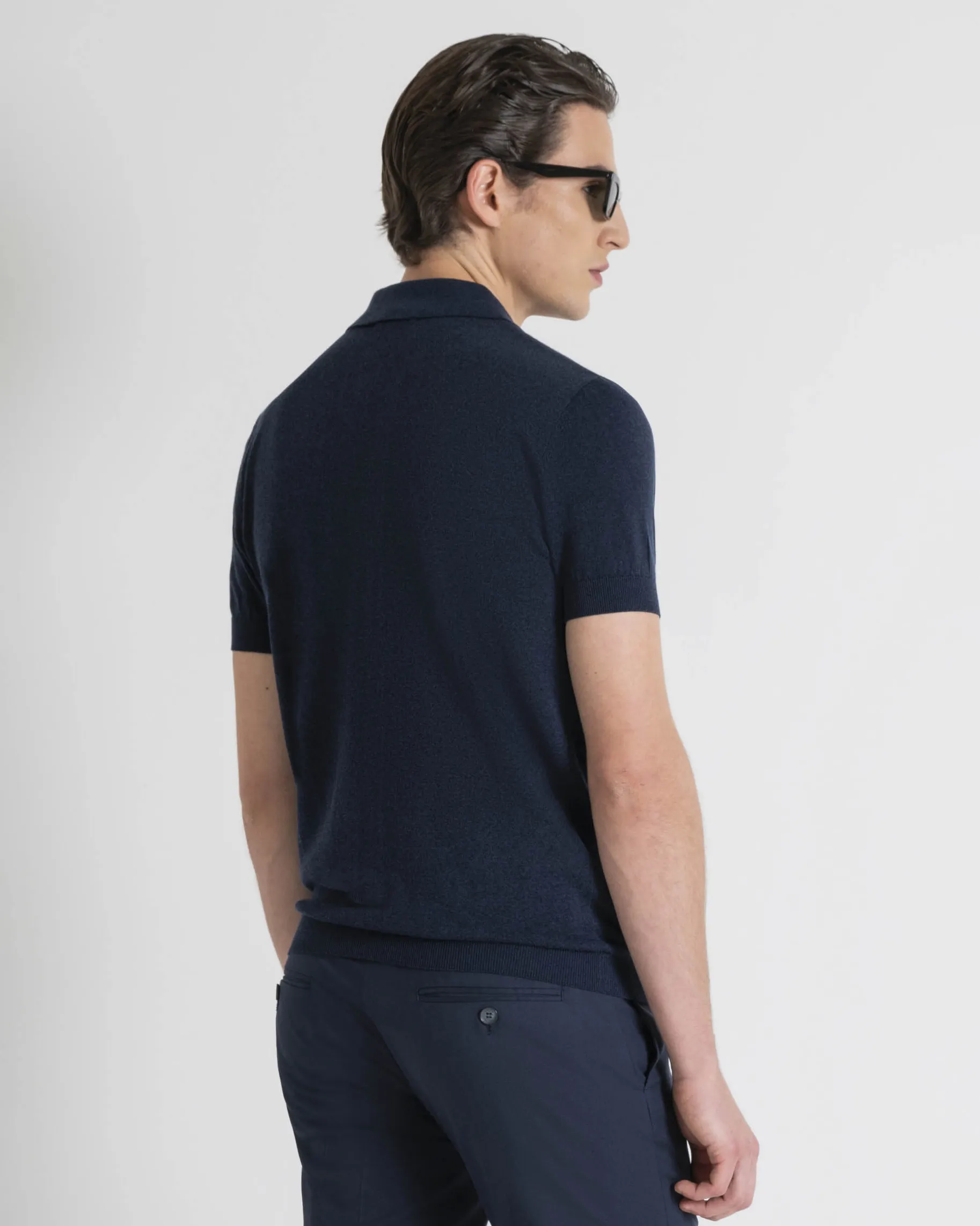 Polo blu in misto viscosa e cotone slim-fit