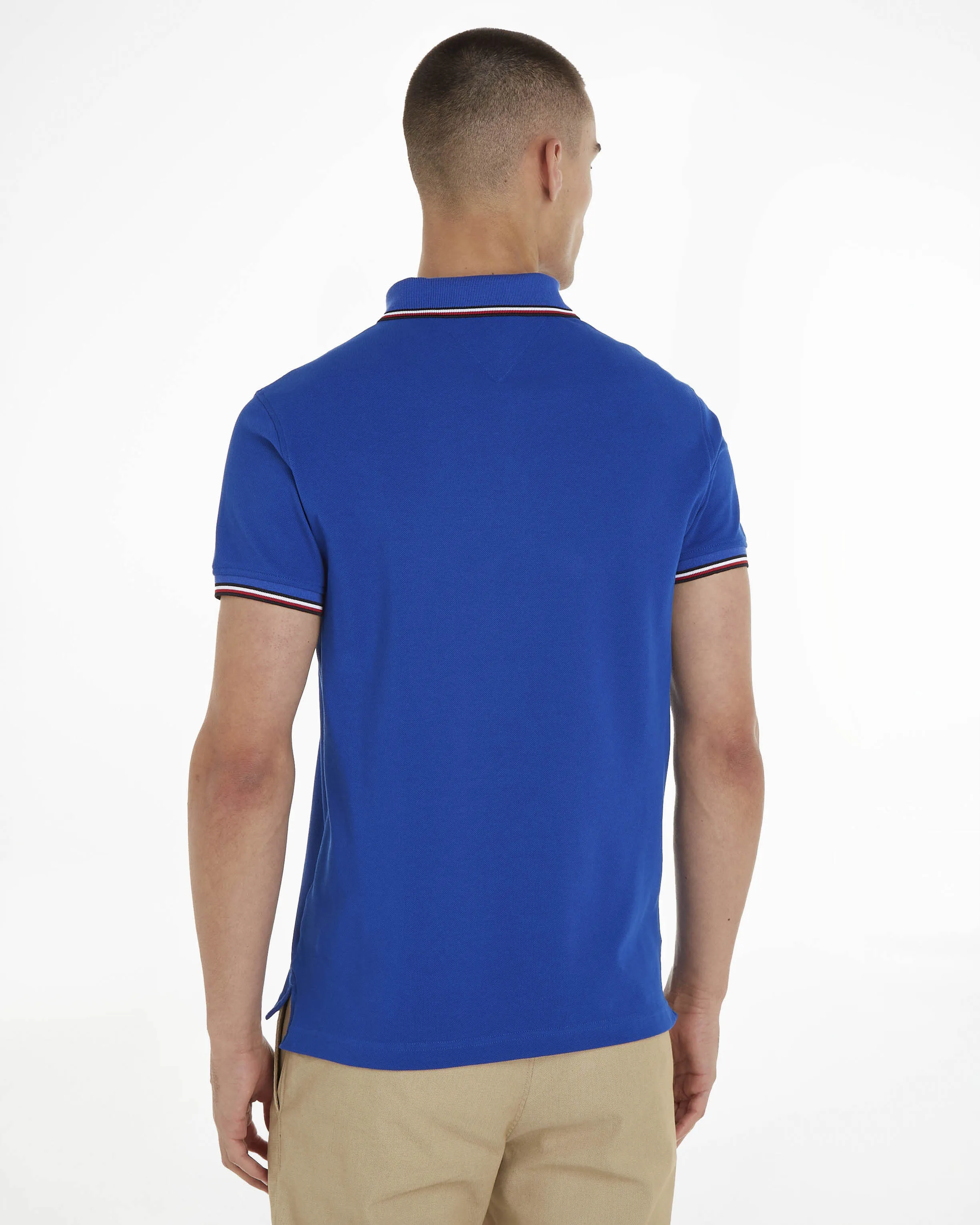 Polo blu royal in piquè di cotone stretch con bordino