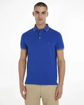 Polo blu royal in piquè di cotone stretch con bordino