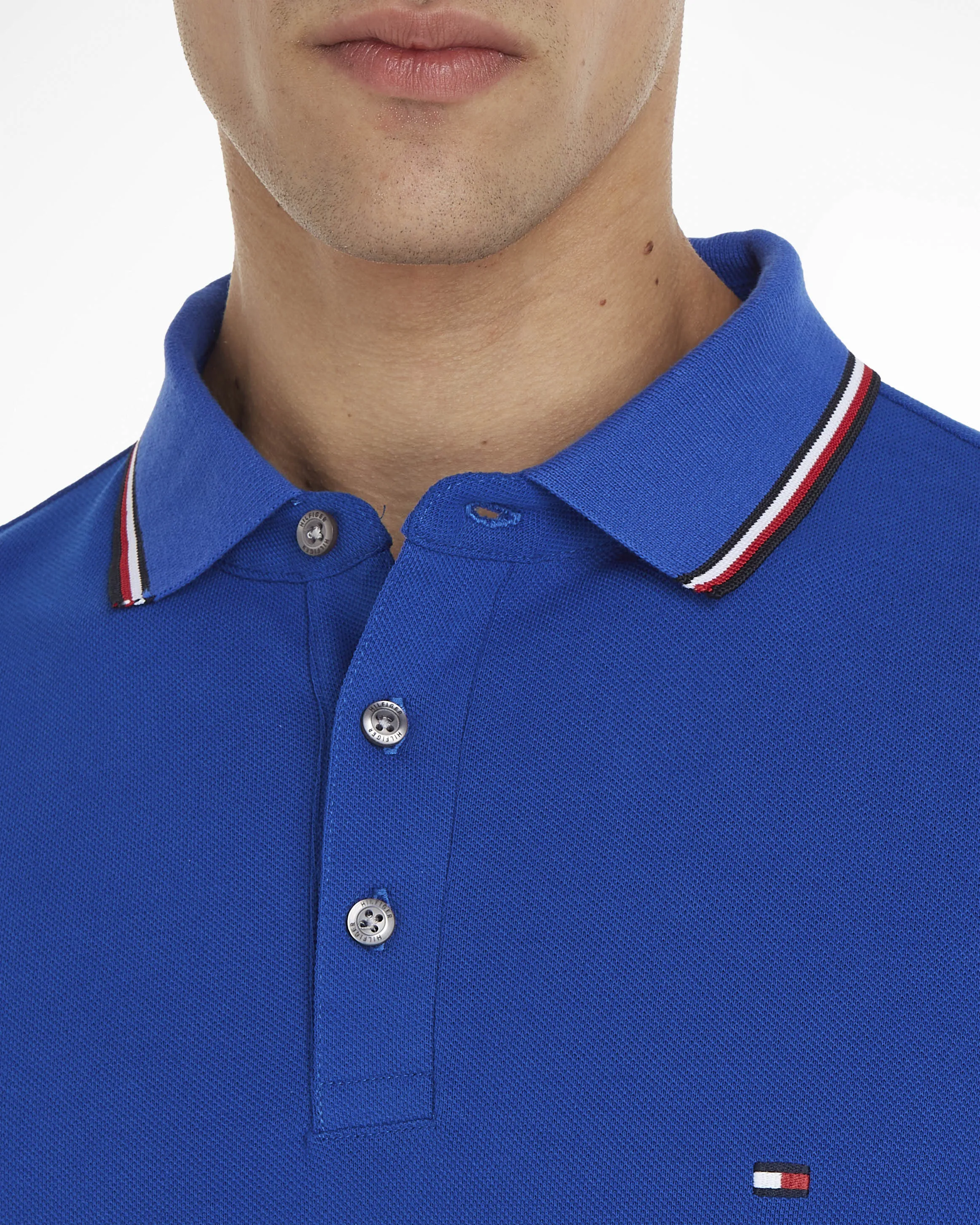 Polo blu royal in piquè di cotone stretch con bordino