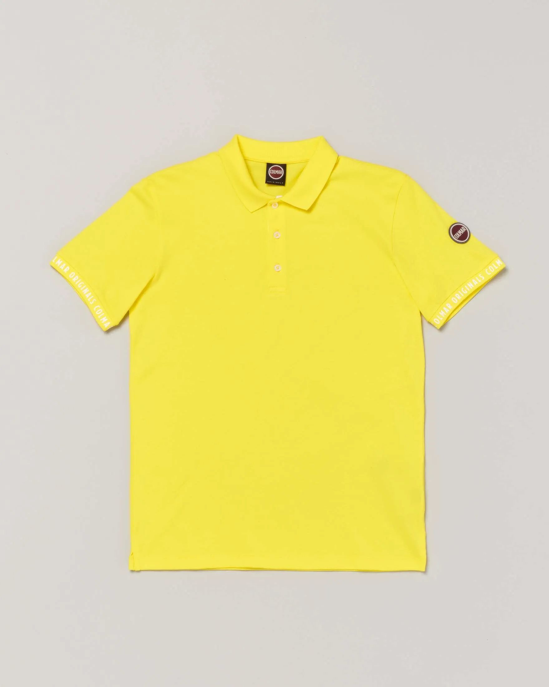 Polo gialla mezza manica in cotone stretch con logo applicato sulla manica 12-16 anni