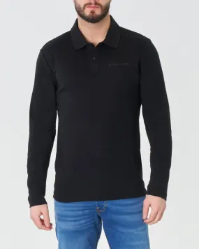 Polo nera manica lunga in cotone stretch extra slim fit