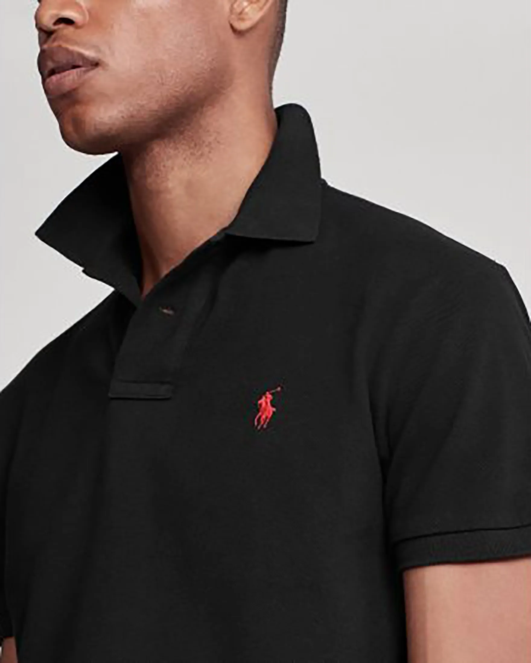 Polo nera mezza manica in piquè slim-fit