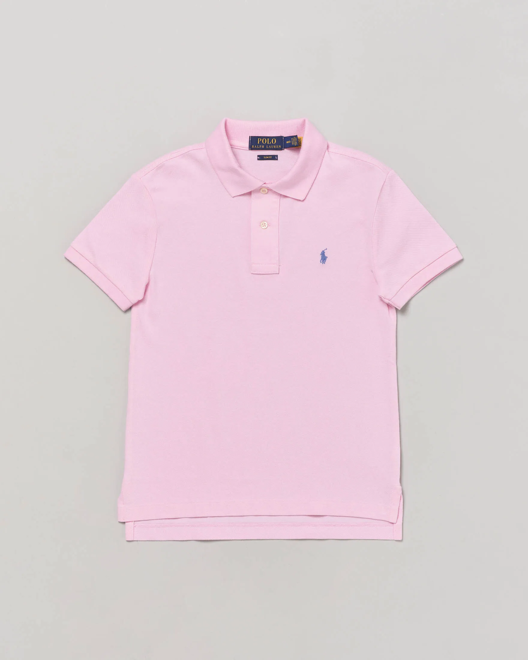 Polo rosa in piquet di cotone a mezza manica con logo pony celeste S-L