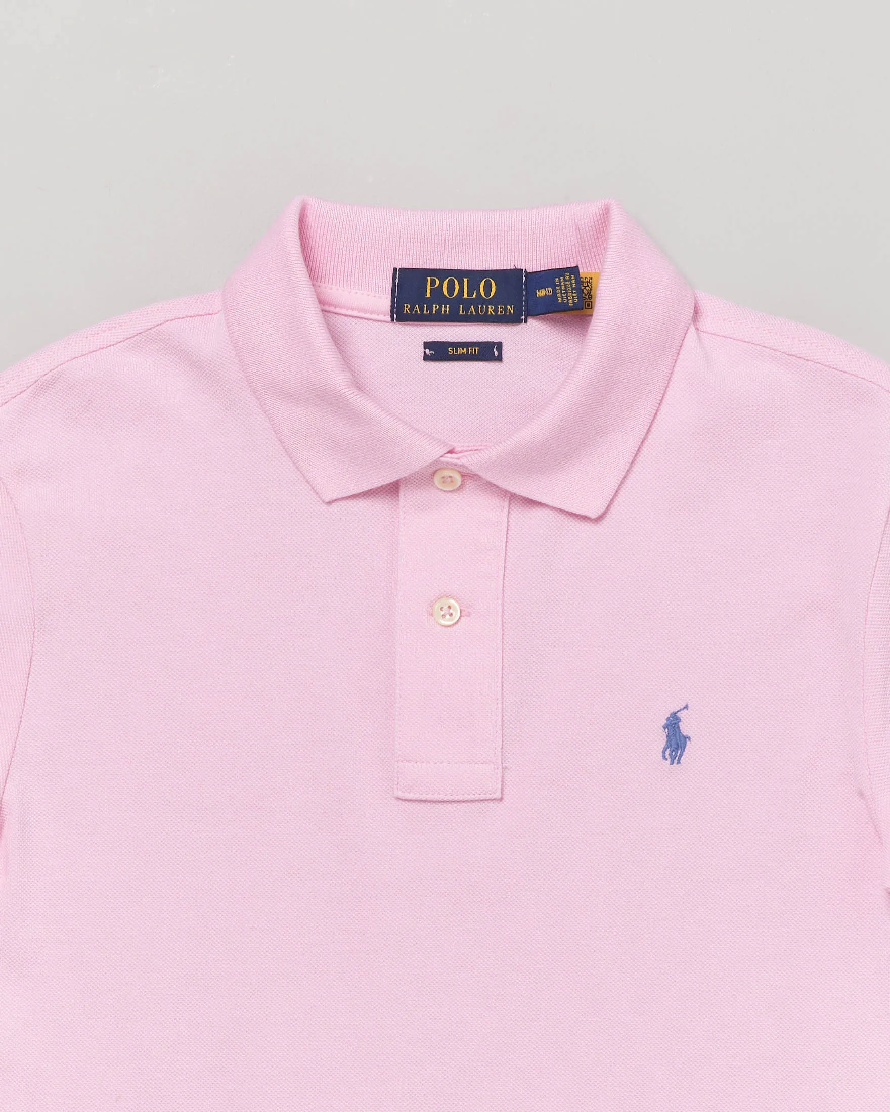 Polo rosa in piquet di cotone a mezza manica con logo pony celeste S-L