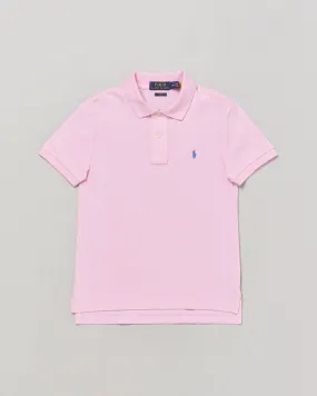 Polo rosa in piquet di cotone a mezza manica con logo pony celeste S-L