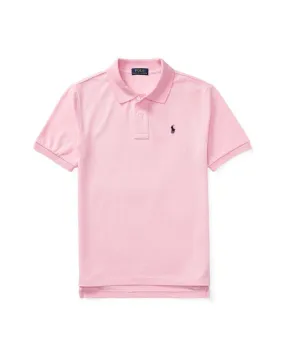 Polo rosa mezza manica in piquet di cotone con logo pony blu 2-7 anni