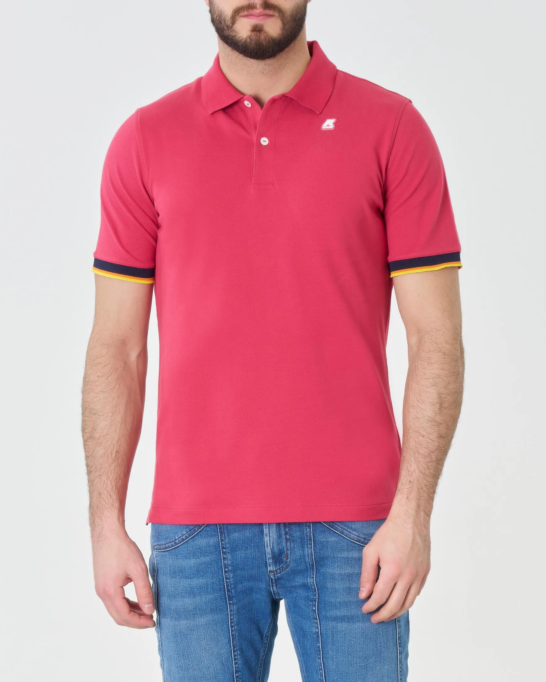 Polo Vincent fragola in cotone stretch con bordino sulla manica