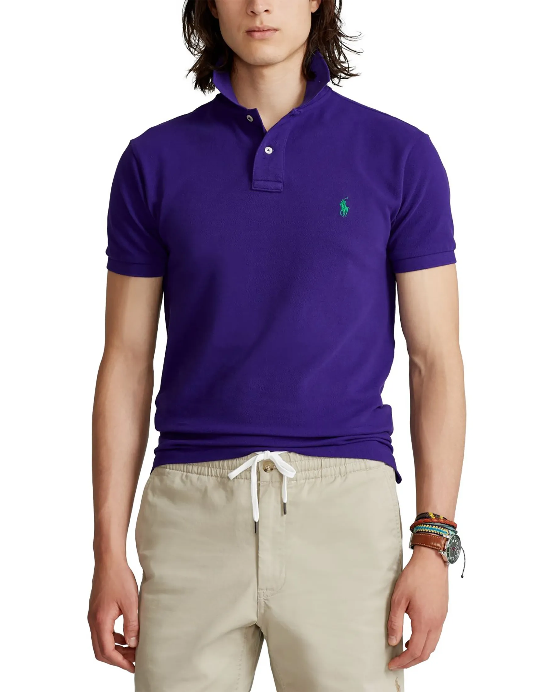 Polo viola mezza manica in piquè slim-fit