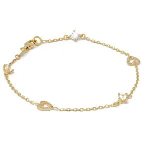 SARNIORO Bracciale donna oro giallo 9Kt con cuori e zirconi