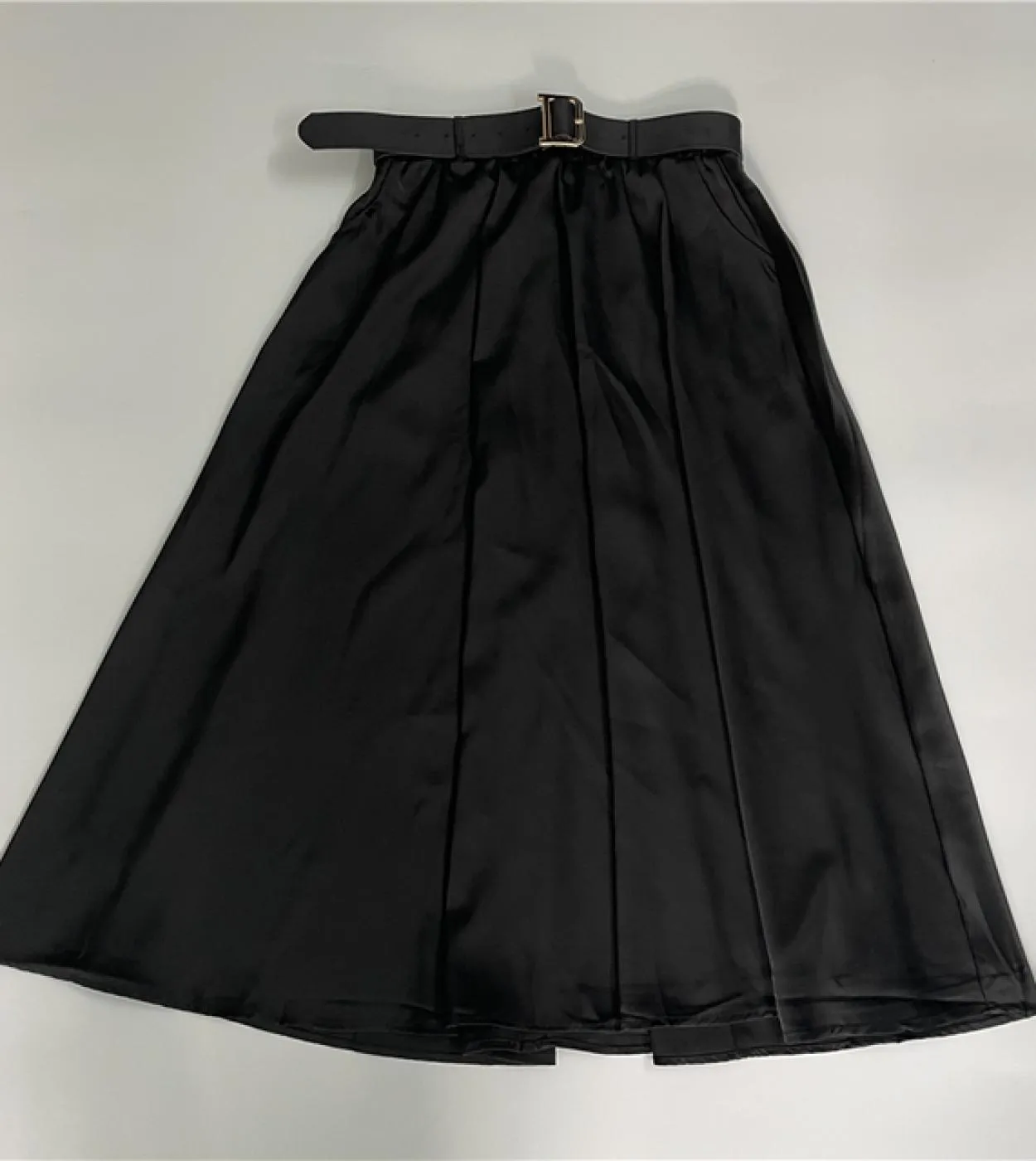 Seoulish Solid Color A Line Skirts With Belt Summer Spring 2023 Elegant Midi Length High Elastic Waist Umbrella Skirts L