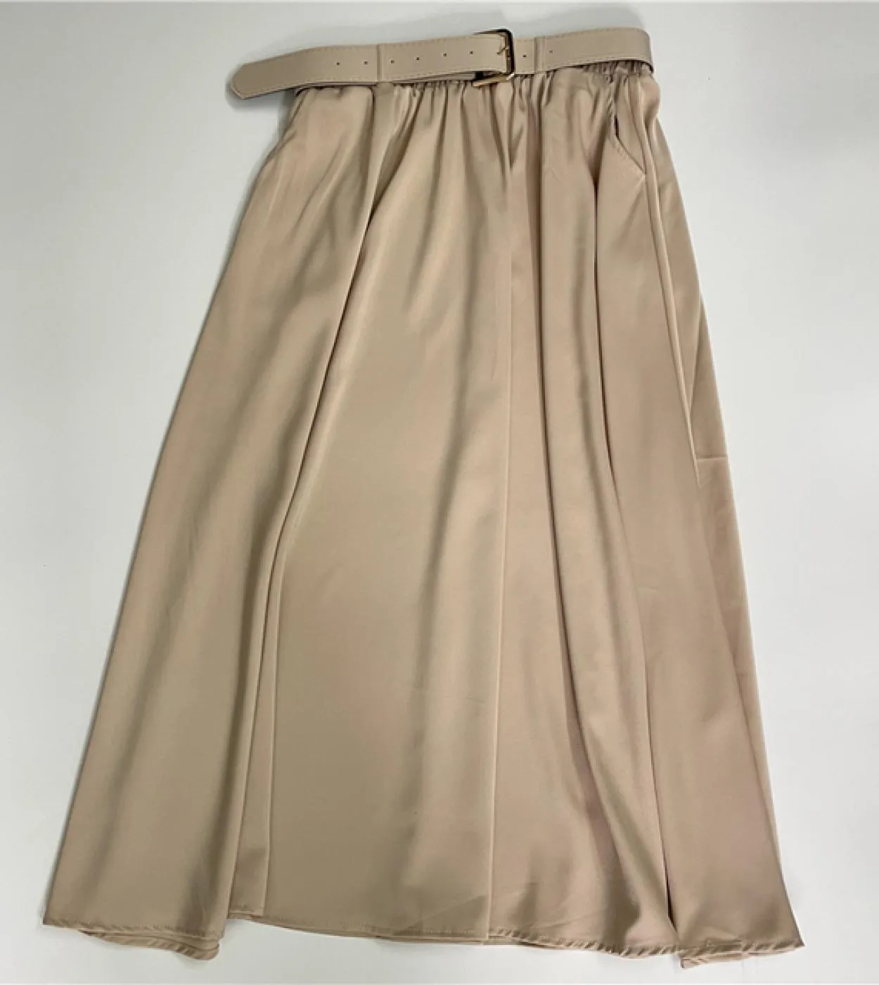 Seoulish Solid Color A Line Skirts With Belt Summer Spring 2023 Elegant Midi Length High Elastic Waist Umbrella Skirts L