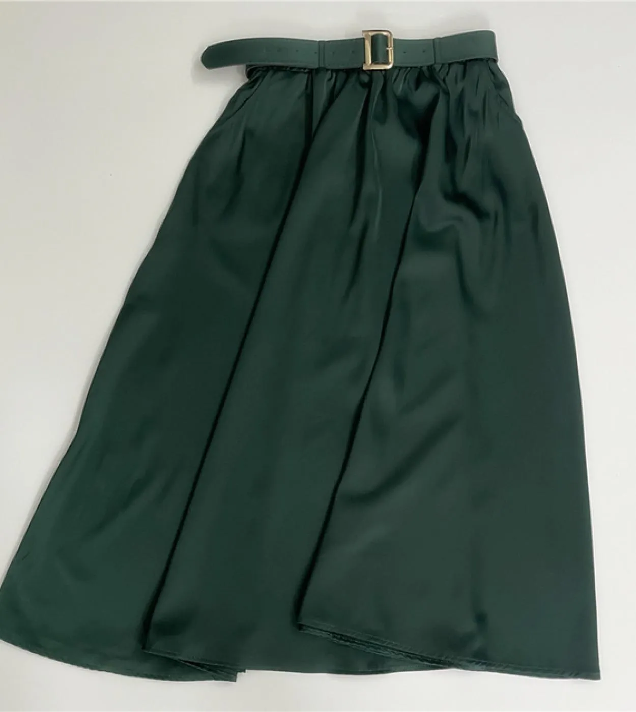 Seoulish Solid Color A Line Skirts With Belt Summer Spring 2023 Elegant Midi Length High Elastic Waist Umbrella Skirts L