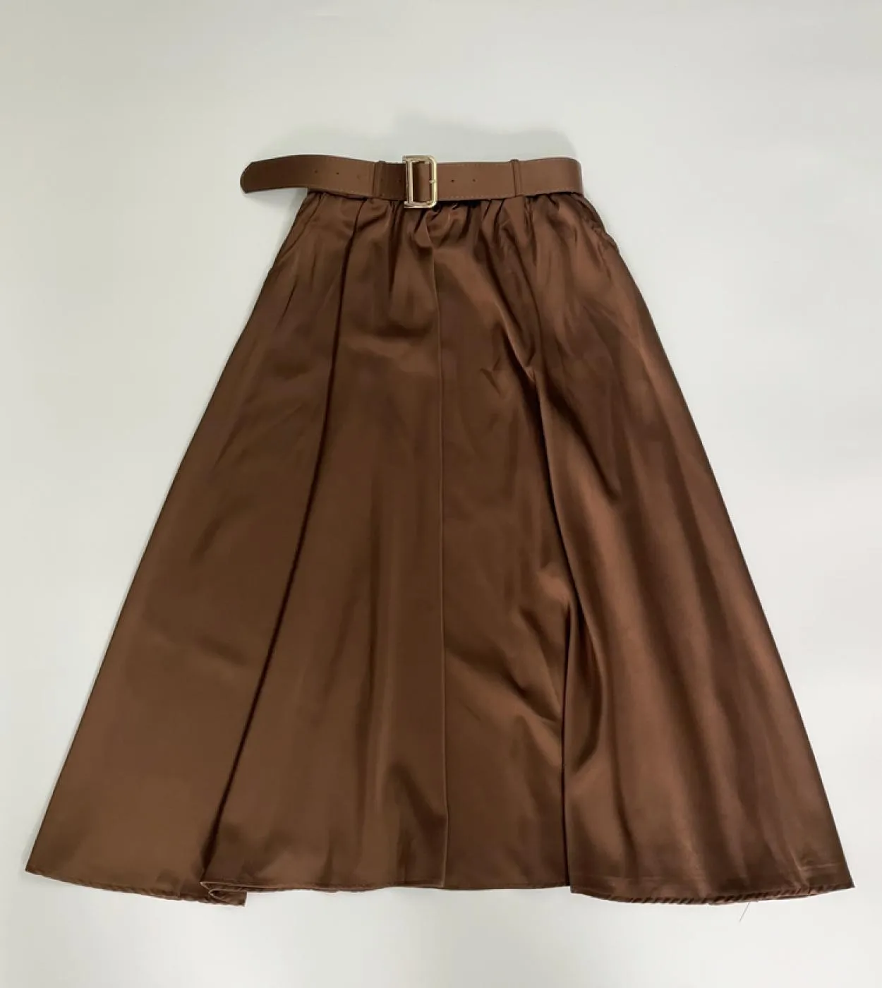 Seoulish Solid Color A Line Skirts With Belt Summer Spring 2023 Elegant Midi Length High Elastic Waist Umbrella Skirts L